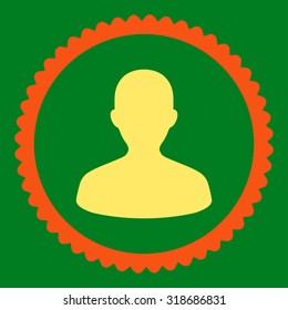 User round stamp icon. This flat vector symbol is drawn with orange and yellow colors on a green background.