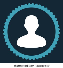 User round stamp icon. This flat vector symbol is drawn with blue and white colors on a dark blue background.