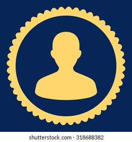 User round stamp icon. This flat vector symbol is drawn with yellow color on a blue background.