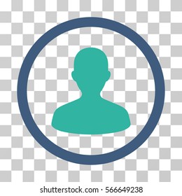 User rounded icon. Vector illustration style is flat iconic bicolor symbol inside a circle, cobalt and cyan colors, transparent background. Designed for web and software interfaces.