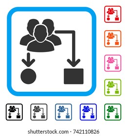 User Routing Scheme icon. Flat grey iconic symbol inside a light blue rounded squared frame. Black, gray, green, blue, red, orange color additional versions of User Routing Scheme vector.