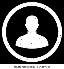 User rubber seal stamp watermark. Icon symbol inside circle frame with grunge design and corrosion texture. Scratched vector white ink emblem on a black background.