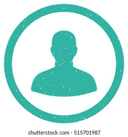 User rubber seal stamp watermark. Icon symbol inside circle frame with grunge design and unclean texture. Scratched vector cyan ink sign on a white background.