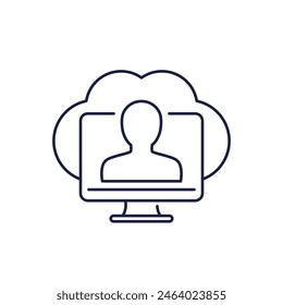 Usuario de la línea saas icono en blanco