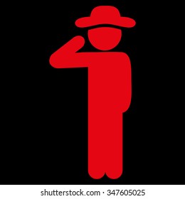 User Salute vector icon. Style is flat symbol, red color, rounded angles, black background.