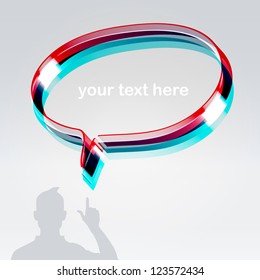 User saying something in 3d anaglyph bubble