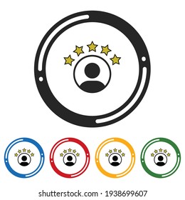 User scoring icon set. flat design vector illustration in 5 colors options for webdesign