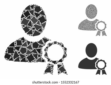 User seal stamp composition of uneven parts in variable sizes and color tints, based on user seal stamp icon. Vector humpy parts are composed into composition.