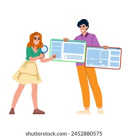 user search intent vector. keyword content, relevance result, click website user search intent character. people flat cartoon illustration