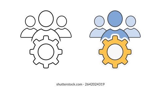 User seat management icon with a group of users and a gear, in outline and color styles, perfect for SaaS role assignment and account access control.