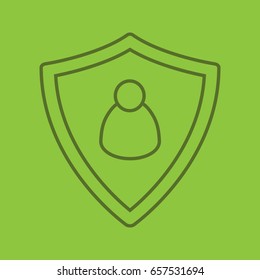 User security color linear icon. Protection shield with man figure. Thin line outline symbols on color background. Vector illustration