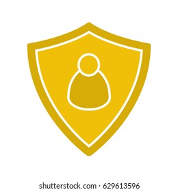 User security glyph color icon. Protection shield with man figure. Silhouette symbol on white background. Negative space. Vector illustration