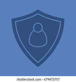 User security glyph color icon. Silhouette symbol. Protection shield with man figure. Negative space. Vector isolated illustration