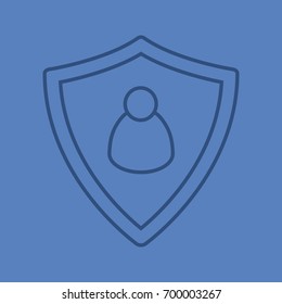 User security linear icon. Protection shield with man figure. Thin line outline symbols on color background. Vector illustration