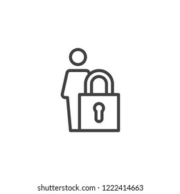 User security outline icon. linear style sign for mobile concept and web design. Man and padlock simple line vector icon. Symbol, logo illustration. Pixel perfect vector graphics