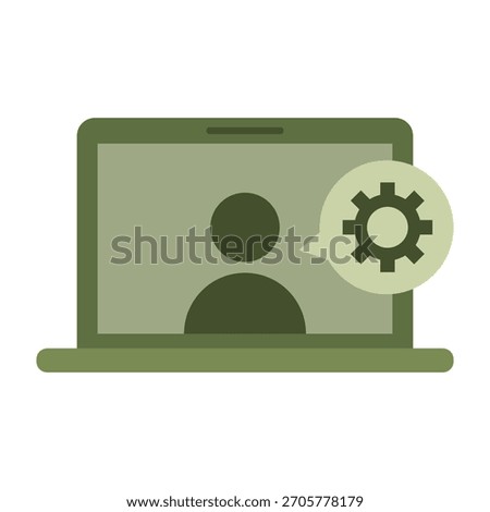 User setting icon. Profile gear concept. Personal preference Vector. Laptop screen graphic.