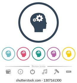 User settings flat color icons in round outlines. 6 bonus icons included.
