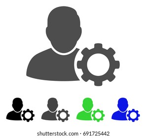 User Settings Gear flat vector pictograph. Colored user settings gear, gray, black, blue, green pictogram variants. Flat icon style for application design.