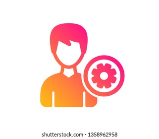 User settings icon. Profile Avatar with cogwheel sign. Male Person silhouette symbol. Classic flat style. Gradient support icon. Vector