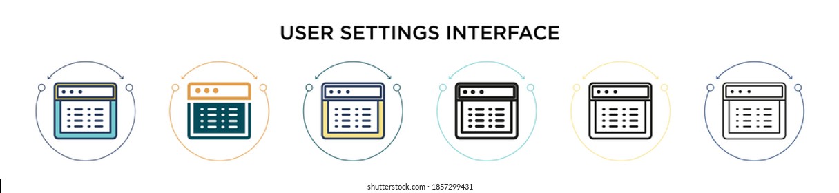 User settings interface icon in filled, thin line, outline and stroke style. Vector illustration of two colored and black user settings interface vector icons designs can be used for mobile, ui, web