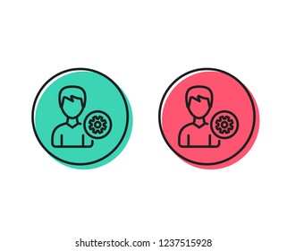 User settings line icon. Profile Avatar with cogwheel sign. Male Person silhouette symbol. Positive and negative circle buttons concept. Good or bad symbols. Support Vector