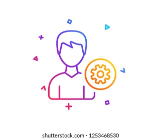 User settings line icon. Profile Avatar with cogwheel sign. Male Person silhouette symbol. Gradient line button. Support icon design. Colorful geometric shapes. Vector