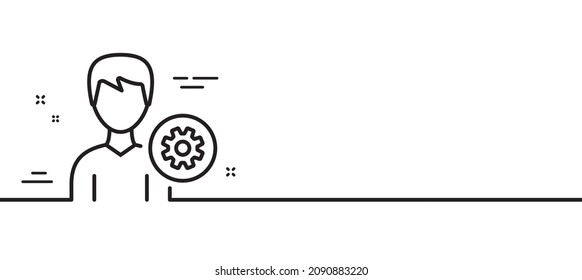 User settings line icon. Profile Avatar with cogwheel sign. Male Person silhouette symbol. Minimal line illustration background. Support line icon pattern banner. White web template concept. Vector