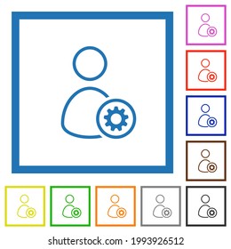 User settings outline flat color icons in square frames on white background