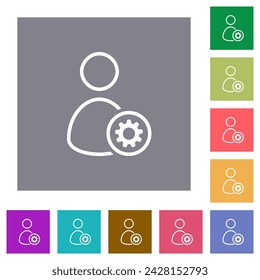 User settings outline flat icons on simple color square backgrounds