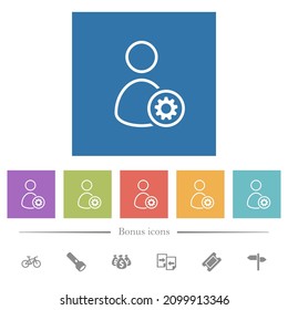 User settings outline flat white icons in square backgrounds. 6 bonus icons included.