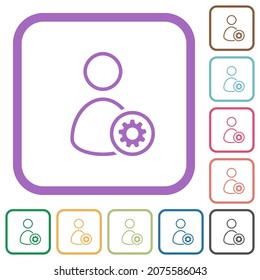 User settings outline simple icons in color rounded square frames on white background