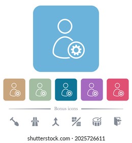User settings outline white flat icons on color rounded square backgrounds. 6 bonus icons included