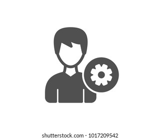 User settings simple icon. Profile Avatar with cogwheel sign. Male Person silhouette symbol. Quality design elements. Classic style. Vector