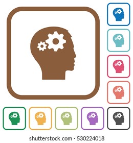 User settings simple icons in color rounded square frames on white background