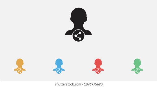 User share icon. Share user contact. Share with user symbol. Share about user. Set of colorful flat design icons