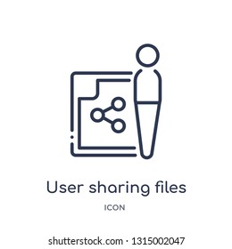 user sharing files icon from people outline collection. Thin line user sharing files icon isolated on white background.