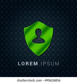 User Shield Bright Green chromium precious metallic 3D Icon / Logo Design