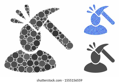 User shock composition of filled circles in various sizes and color tinges, based on user shock icon. Vector filled circles are organized into blue collage.