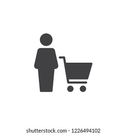 User and shopping cart vector icon. filled flat sign for mobile concept and web design. Avatar and trolley simple solid icon. Symbol, logo illustration. Pixel perfect vector graphics