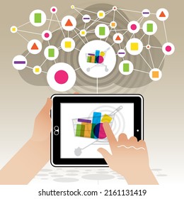 A user shopping online trolley interface with a Tablet PC.