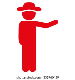 User Show vector icon. Style is flat symbol, red color, rounded angles, white background.