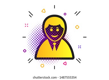 User sign icon. Halftone dots pattern. Person symbol. Human in suit avatar. Classic flat user icon. Vector
