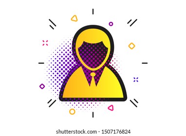 User sign icon. Halftone dots pattern. Person symbol. Human in suit avatar. Classic flat user icon. Vector