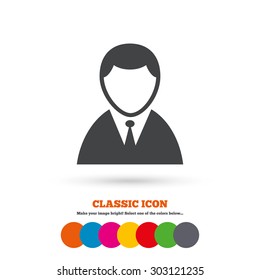 User sign icon. Person symbol. Human in suit avatar. Classic flat icon. Colored circles. Vector