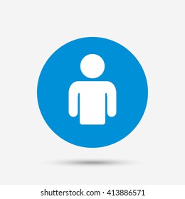User sign icon. Person symbol. Human avatar. Blue circle button with icon. Vector