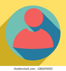 User sign illustration. Sunset orange icon with llapis lazuli shadow inside medium aquamarine circle with different goldenrod shadow at royal yellow background.