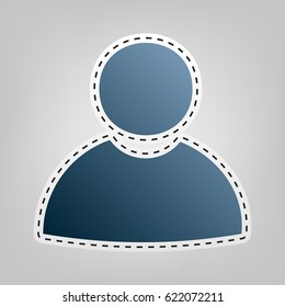 User sign illustration. Vector. Blue icon with outline for cutting out at gray background.