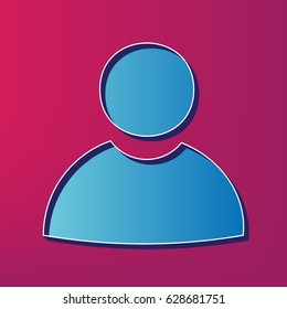 User sign illustration. Vector. Blue 3d printed icon on magenta background.