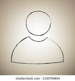User sign illustration. Vector. Brush drawed black icon at light brown background.