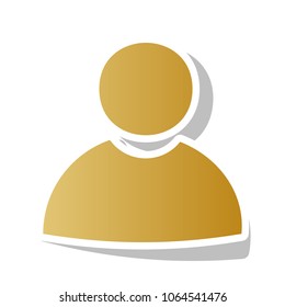 User sign illustration. Vector. Golden gradient icon with white contour and rotated gray shadow at white background.